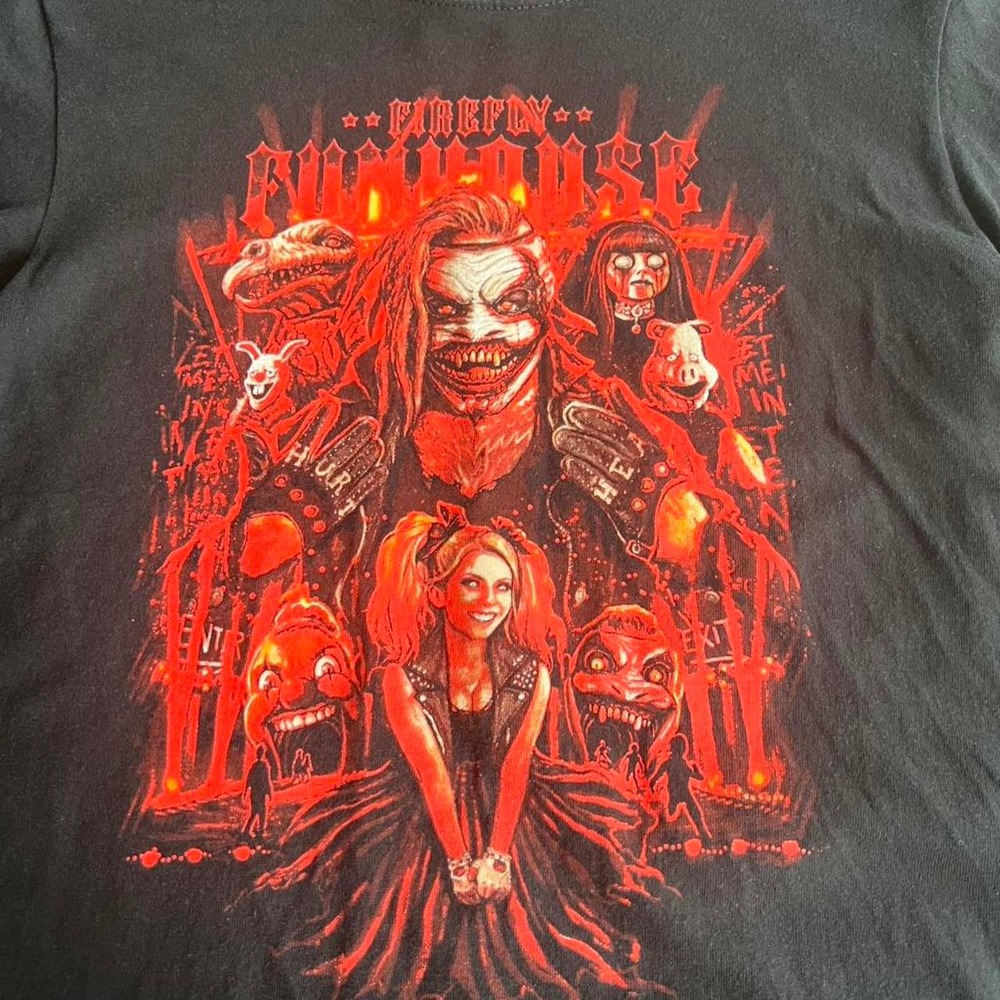 WWE Firefly Funhouse Bray Wyatt and Alexa Bliss Black Tee Youth Large